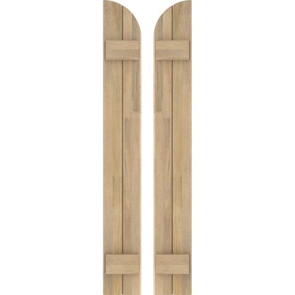 Ekena Millwork Americraft 2-Board (2 Batten) Wood Joined Board-n-Batten Shutters w/ Arch Top, ARW101BQ207X77UNH, PR ARW101BQ207X77UNH - main